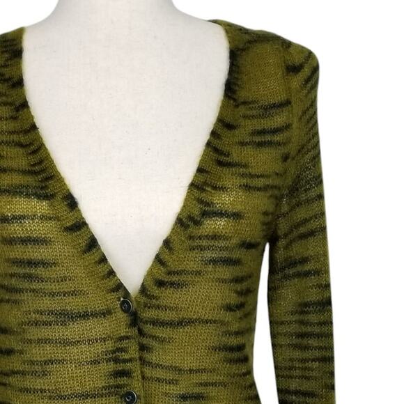 Free People FP BEACH Moss Green Mohair Tiger Stripe Cardigan Size M - Picture 2 of 12
